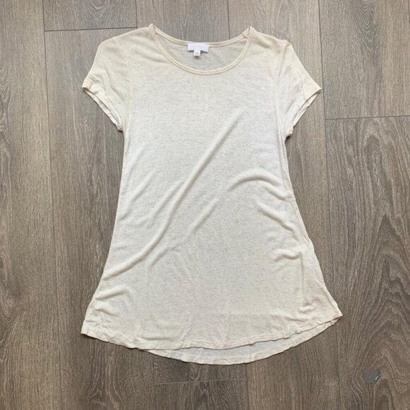 Aritzia Wilfred T-shirt Heathered Short Sleeve Linen blend Crew neck Cream XXS - Picture 6 of 12